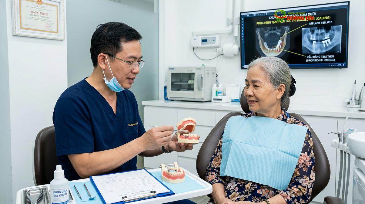 Bác sĩ tư vấn phác đồ phục hình toàn hàm và lưu ý y khoa cho bệnh nhân