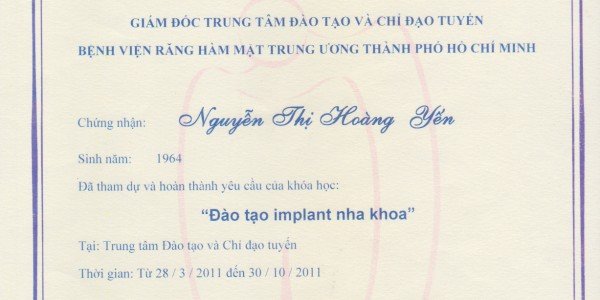 Bằng tốt nghiệp Đại học Y Dược – BS. Nguyễn Thị Hoàng Yến