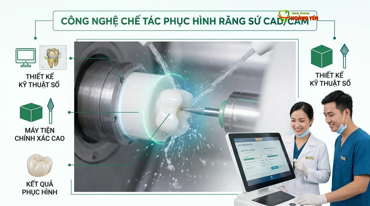 Hệ thống máy phay cắt tự động gia công mão sứ từ phôi Zirconia.