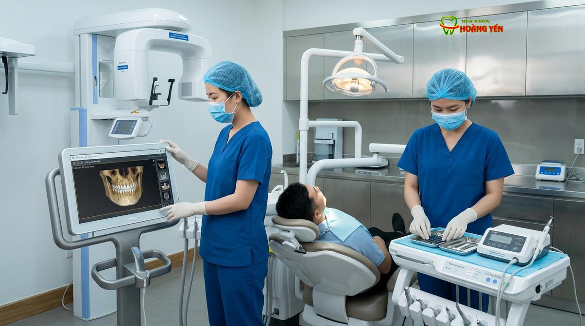Hệ thống trang thiết bị chẩn đoán hình ảnh và phẫu thuật hiện đại hỗ trợ cấy ghép implant.