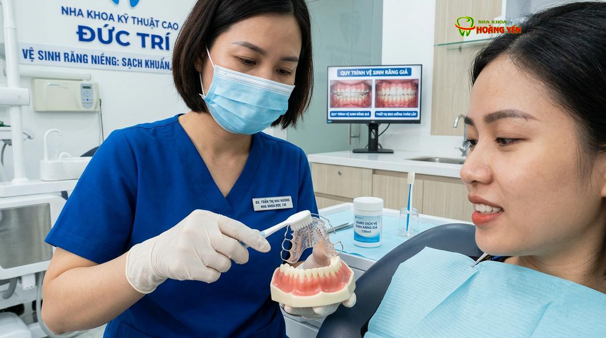 Vệ sinh hàm duy trì đúng cách giúp ngăn ngừa vi khuẩn và bảo vệ sức khỏe răng miệng.