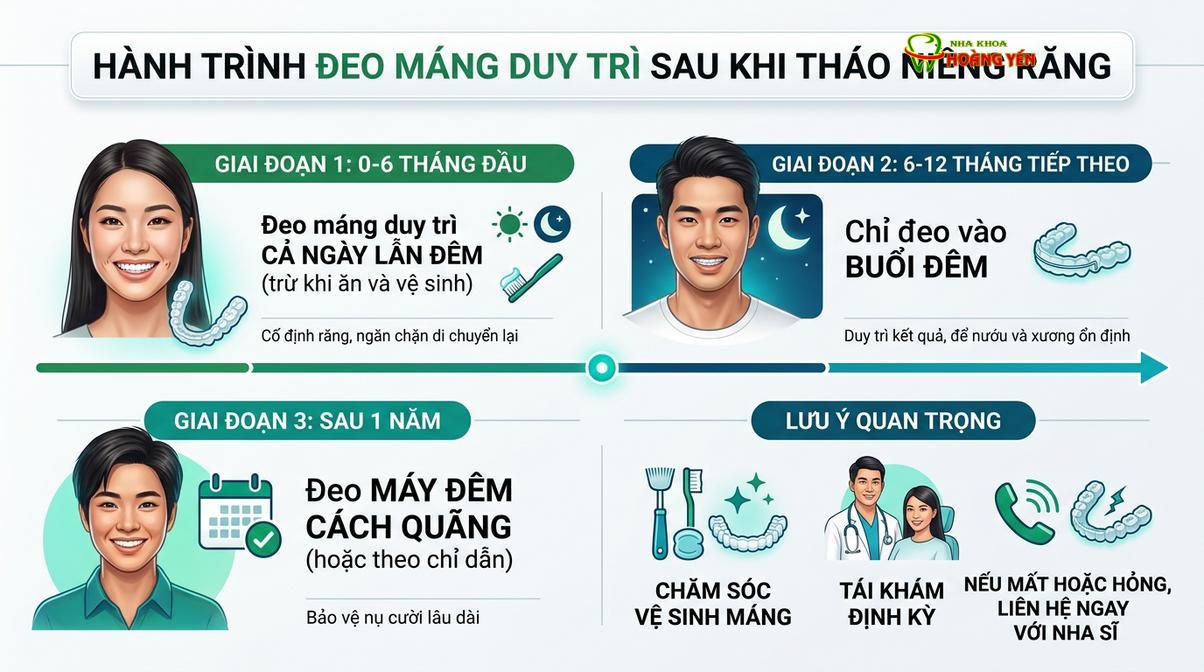Sơ đồ minh họa các loại hàm duy trì phổ biến hiện nay trong nha khoa.