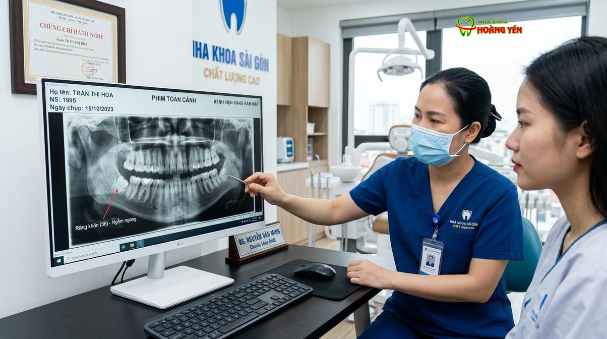 Chụp phim X-quang hoặc CT Cone Beam 3D là bước quan trọng để đánh giá độ khó của răng khôn.