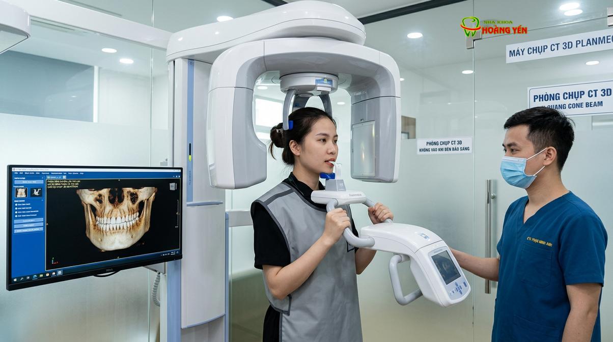 Chụp phim CT Cone Beam 3D giúp bác sĩ đánh giá chính xác cấu trúc xương hàm và lên kế hoạch điều trị an toàn.