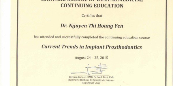 Chứng nhận chất lượng điều trị lâm sàng Nha Khoa Hoàng Yến