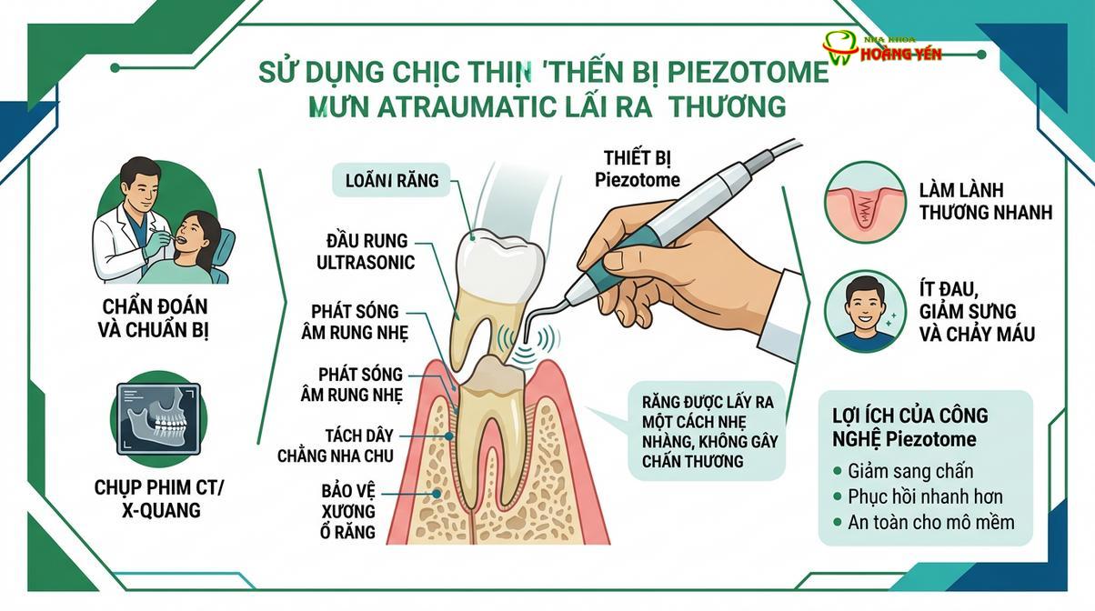 Ứng dụng công nghệ siêu âm Piezotome giúp quá trình bóc tách mô cứng diễn ra nhẹ nhàng, ít sang chấn.