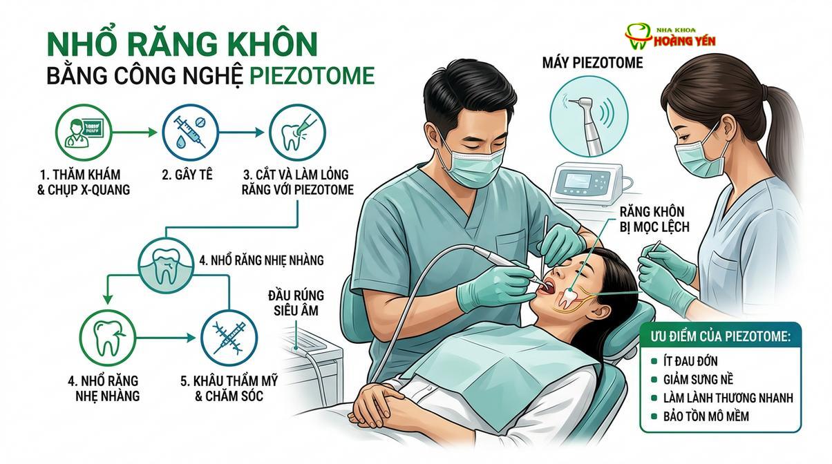 Công nghệ nhổ răng bằng sóng siêu âm Piezotome giúp quá trình phẫu thuật diễn ra nhẹ nhàng, ít sang chấn.