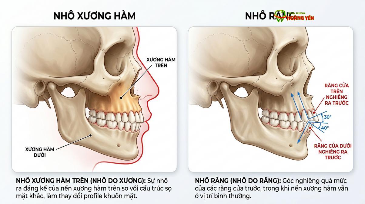 Mô phỏng sự khác biệt giữa hô do xương hàm và hô do răng, yếu tố quyết định độ phức tạp của ca chỉnh nha.