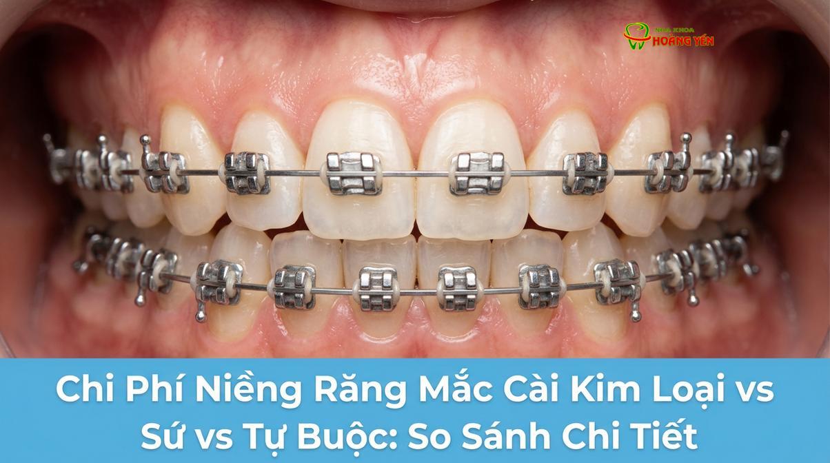 Mắc cài kim loại truyền thống sử dụng thun buộc để cố định dây cung.