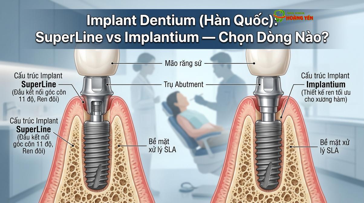 Cấu tạo vi thể và đại thể của trụ Implant Dentium với bề mặt xử lý SLA.