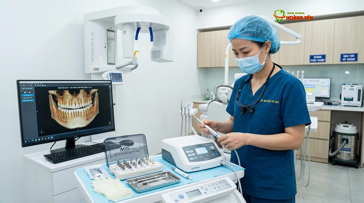 Hệ thống trang thiết bị hiện đại hỗ trợ cấy ghép implant an toàn tại nha khoa.