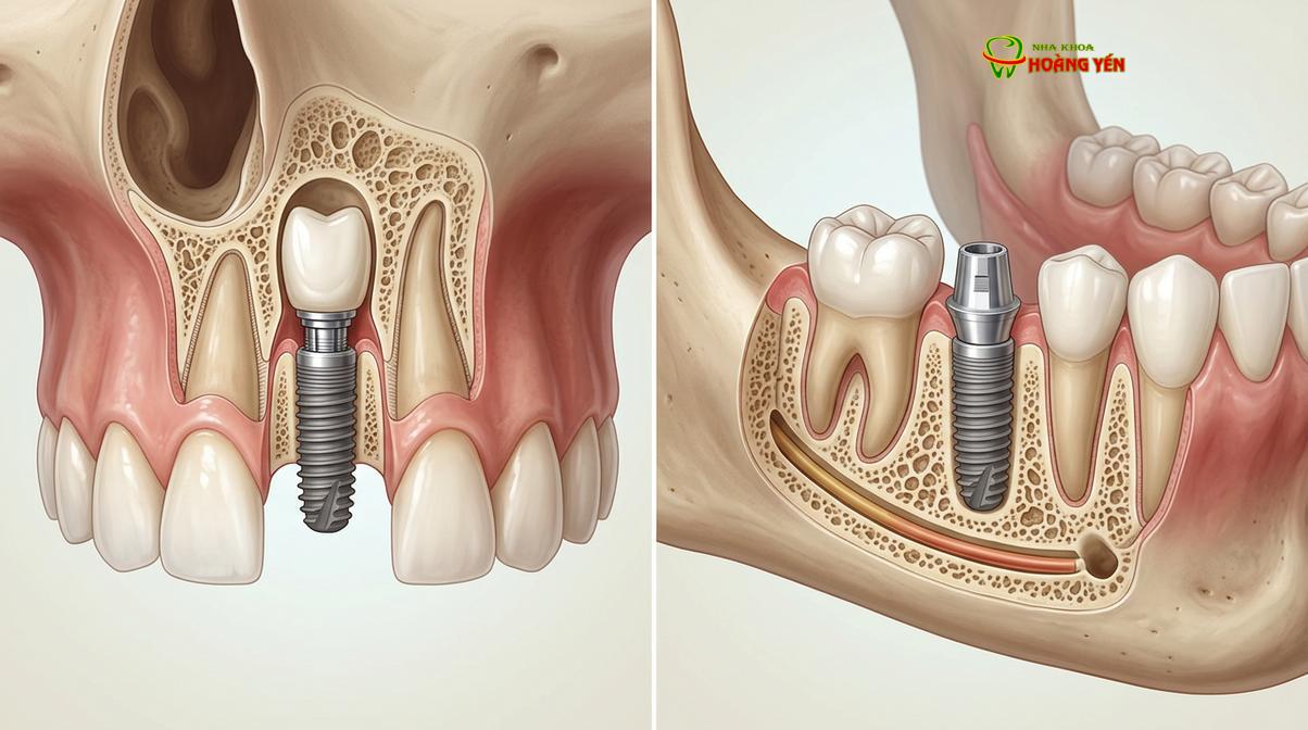 Sự khác biệt về yêu cầu kỹ thuật giữa phục hình implant vùng răng cửa và vùng răng hàm.