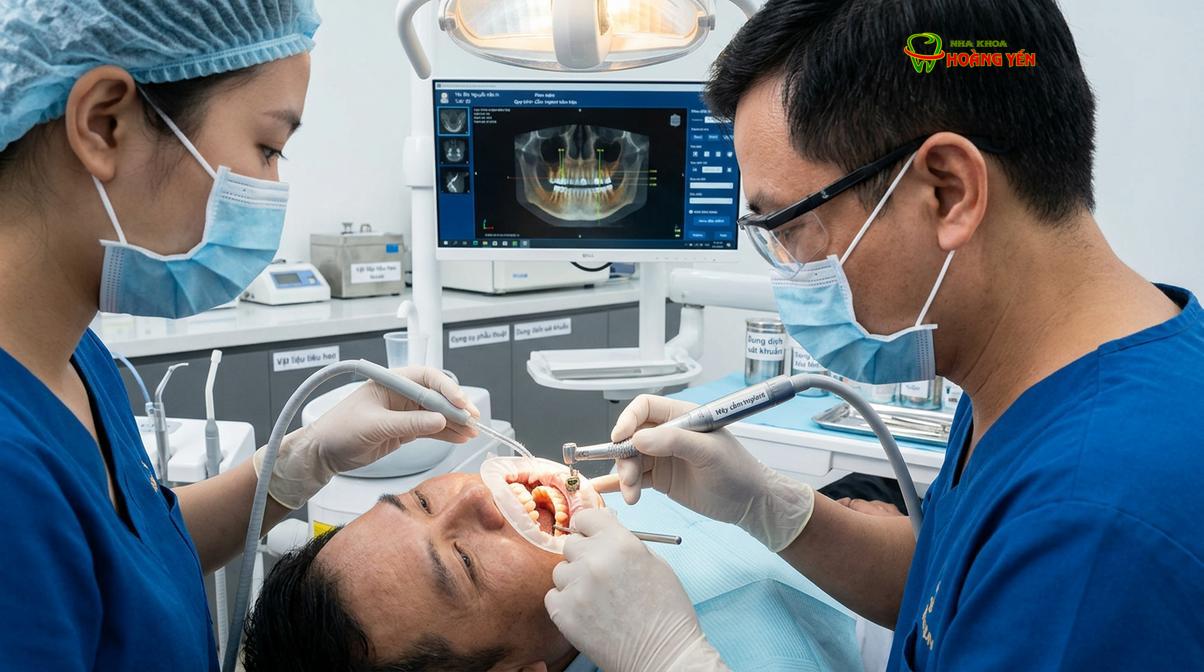 Quá trình phẫu thuật cấy ghép implant đòi hỏi sự chính xác trong môi trường vô trùng