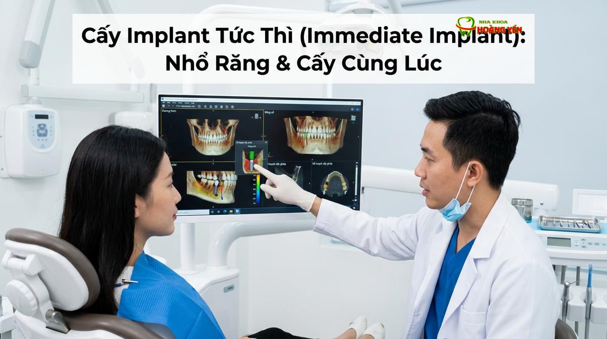 Bác sĩ đánh giá cấu trúc xương hàm trên phim CT Cone Beam 3D trước khi chỉ định cấy ghép.