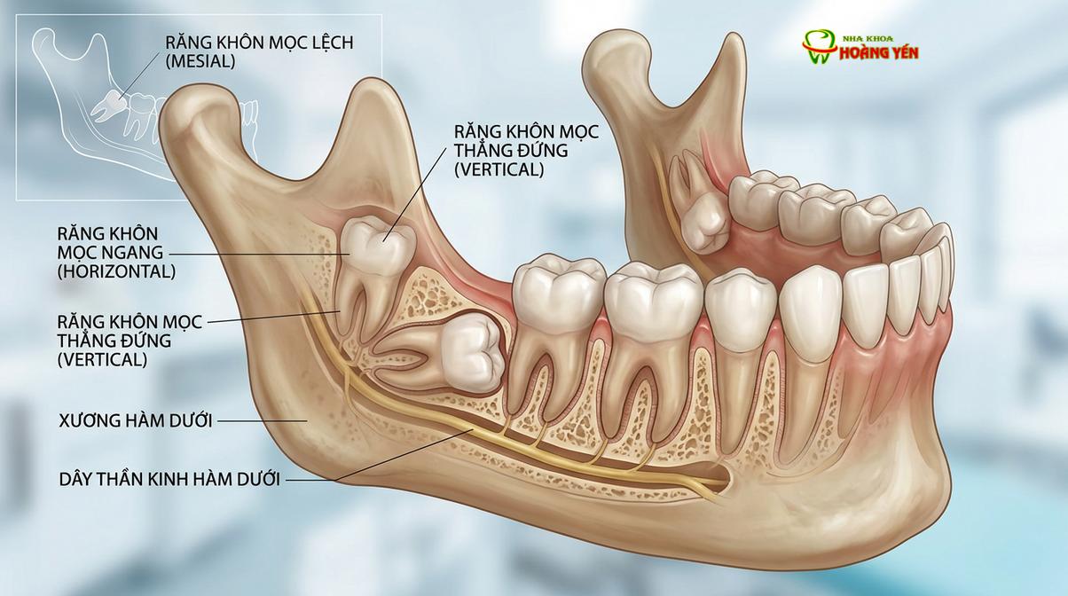 Các dạng mọc lệch phổ biến của răng cối lớn thứ ba cần được can thiệp
