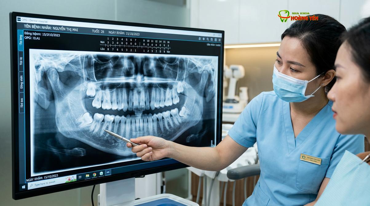 Phim X-quang toàn cảnh (Panoramic) giúp bác sĩ đánh giá tình trạng răng khôn trước khi niềng.