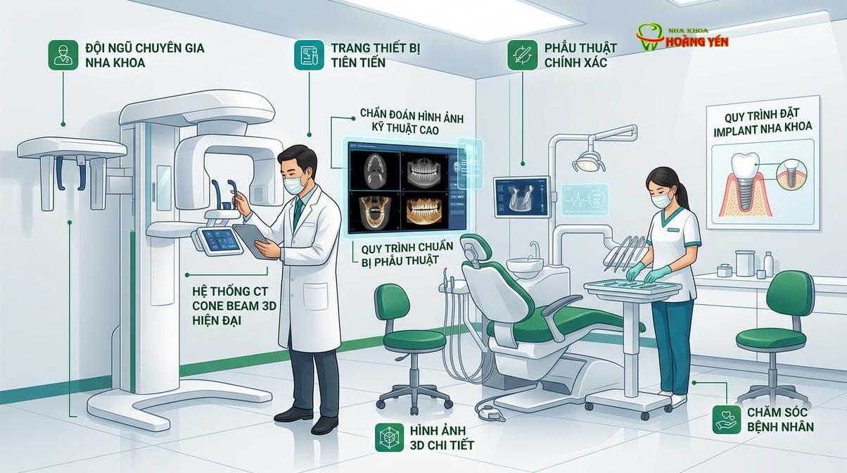 Hệ thống trang thiết bị chẩn đoán hình ảnh hiện đại giúp bác sĩ lên phác đồ điều trị implant chính xác.