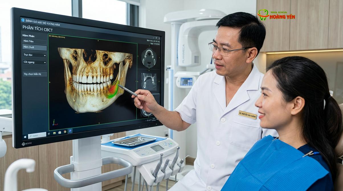 Đánh giá mật độ xương hàm bằng hệ thống CT Cone Beam 3D trước khi lên phác đồ điều trị.