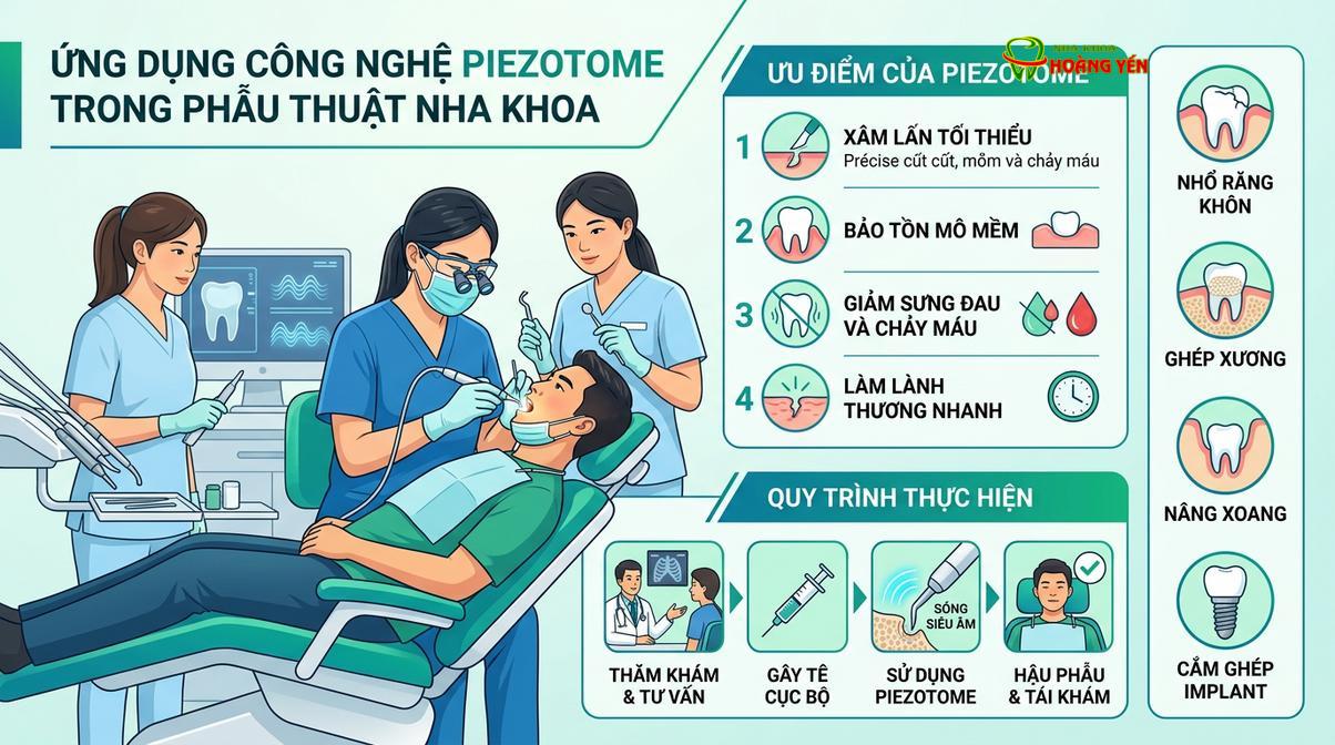 Ứng dụng máy phẫu thuật siêu âm Piezotome giúp giảm thiểu sang chấn.