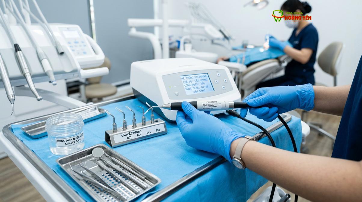 Công nghệ nhổ răng bằng sóng siêu âm Piezotome giúp hạn chế sang chấn mô mềm.
