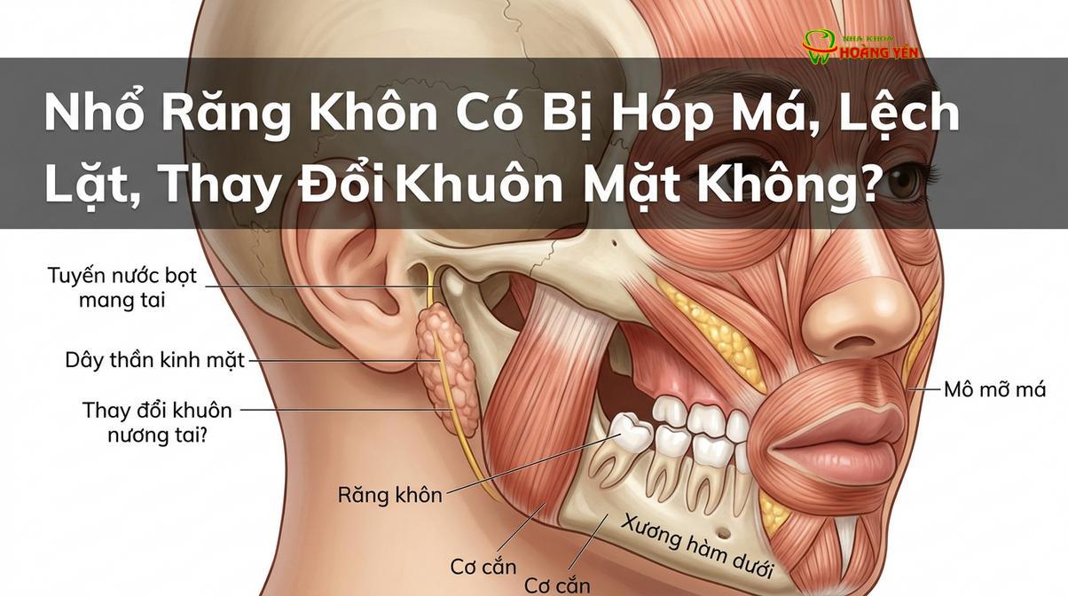 Cấu trúc giải phẫu cho thấy răng khôn nằm sâu trong xương hàm, không có chức năng nâng đỡ cơ má.