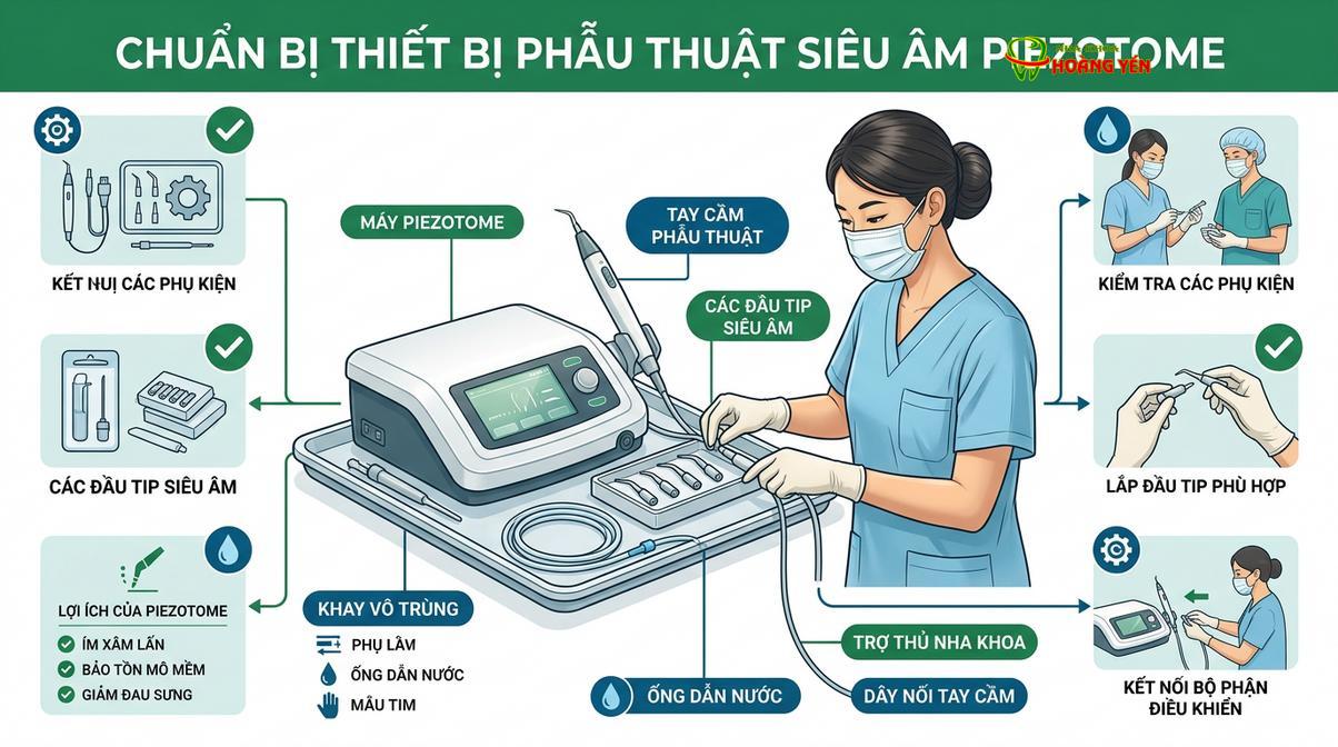 Công nghệ nhổ răng bằng sóng siêu âm Piezotome giúp bảo tồn mô mềm và xương ổ răng tối đa.