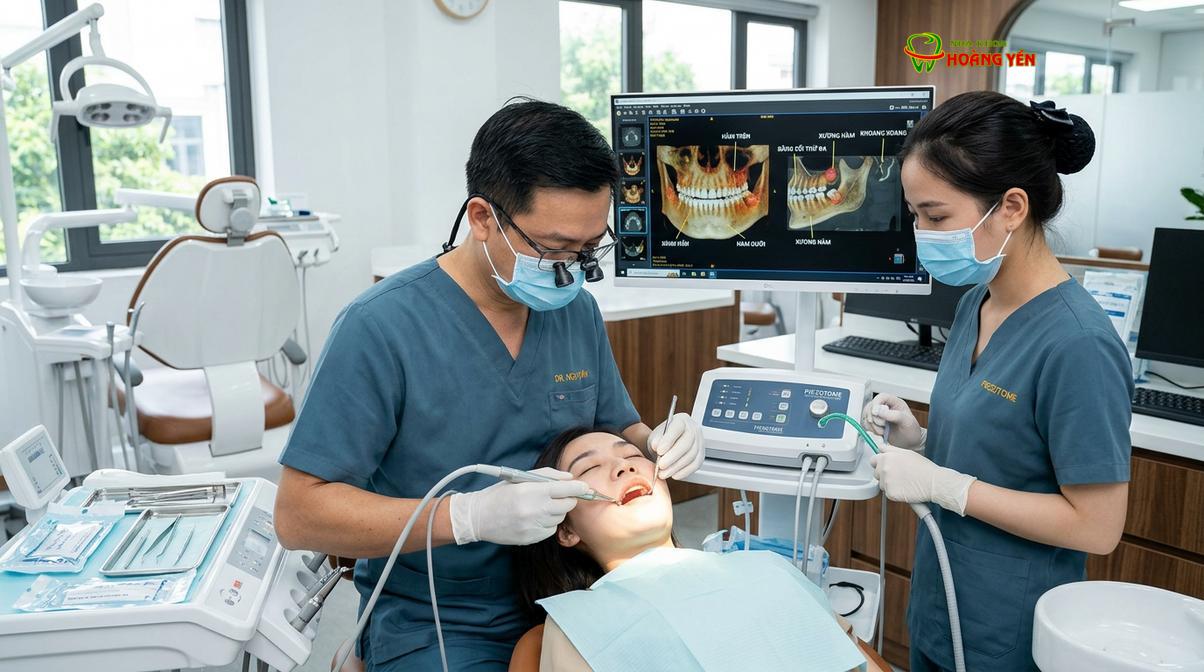 Hệ thống máy siêu âm Piezotome và phim chụp CT Cone Beam 3D hỗ trợ đắc lực trong phẫu thuật răng khôn.