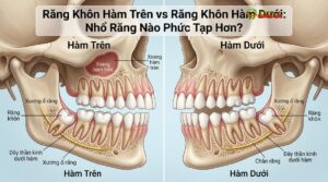 Visual illustration of nhổ răng khôn hàm trên hay hàm dưới khó hơn