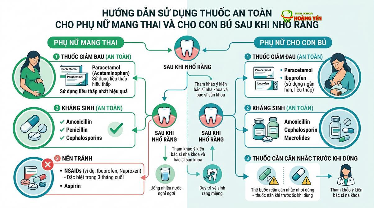Việc lựa chọn thuốc giảm đau và kháng sinh cho phụ nữ mang thai, cho con bú cần tuân thủ nghiêm ngặt chỉ định y khoa.