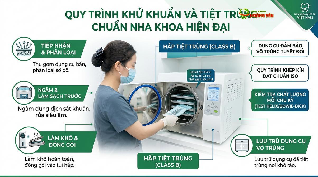 Hệ thống vô trùng khép kín tại nha khoa giúp hạn chế tối đa nguy cơ nhiễm trùng hậu phẫu.