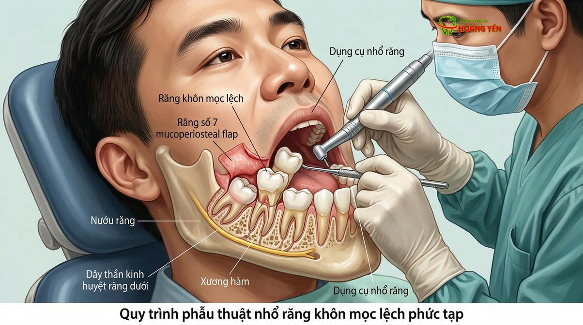 Mức độ mọc ngầm, mọc lệch của răng cối lớn thứ ba quyết định trực tiếp đến thời gian phục hồi hậu phẫu.