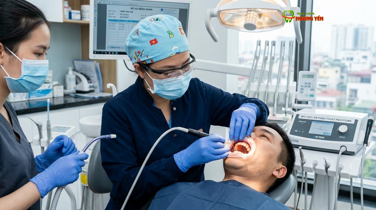 Công nghệ nhổ răng bằng sóng siêu âm Piezotome giúp hạn chế sang chấn mô mềm.
