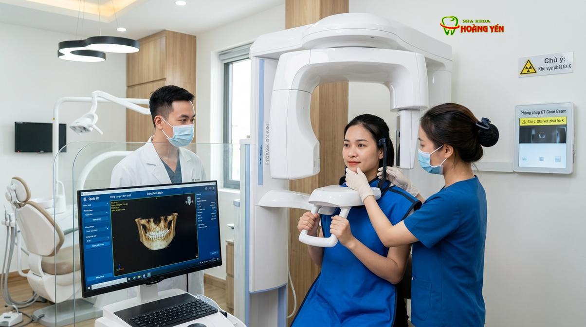 Chụp phim CT Cone Beam 3D giúp bác sĩ đánh giá chính xác mật độ xương hàm trước khi niềng răng.