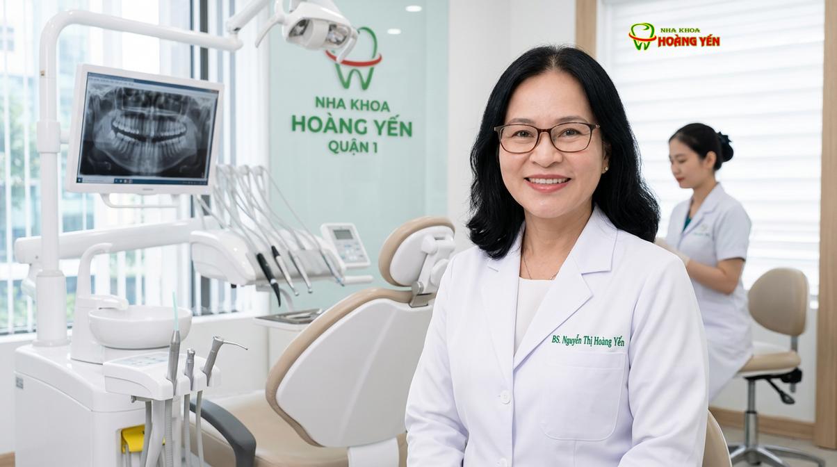 BS. Nguyễn Thị Hoàng Yến trực tiếp thăm khám và lên phác đồ điều trị nha chu kết hợp chỉnh nha tại Nha Khoa Hoàng Yến.