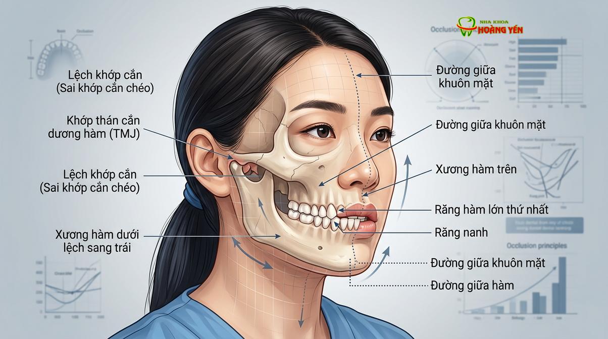 Khớp cắn chéo kéo dài có thể dẫn đến tình trạng lệch mặt và rối loạn khớp thái dương hàm.