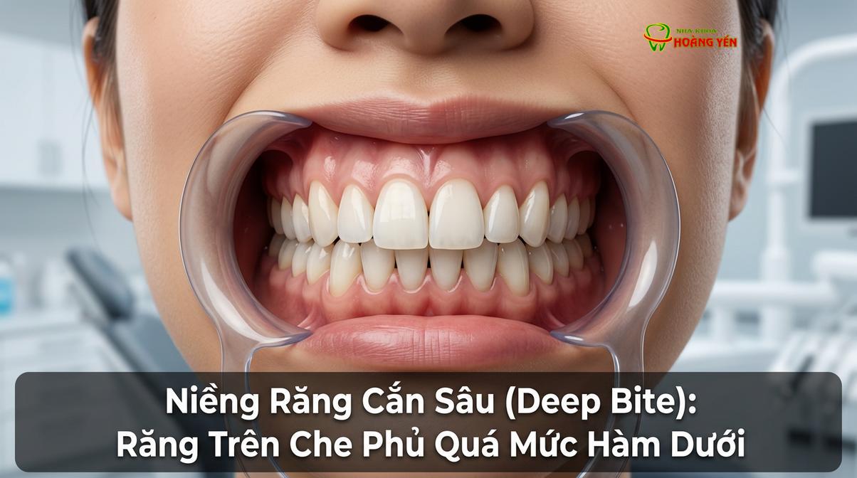 Minh họa tình trạng khớp cắn sâu với sự che phủ quá mức của hàm trên.