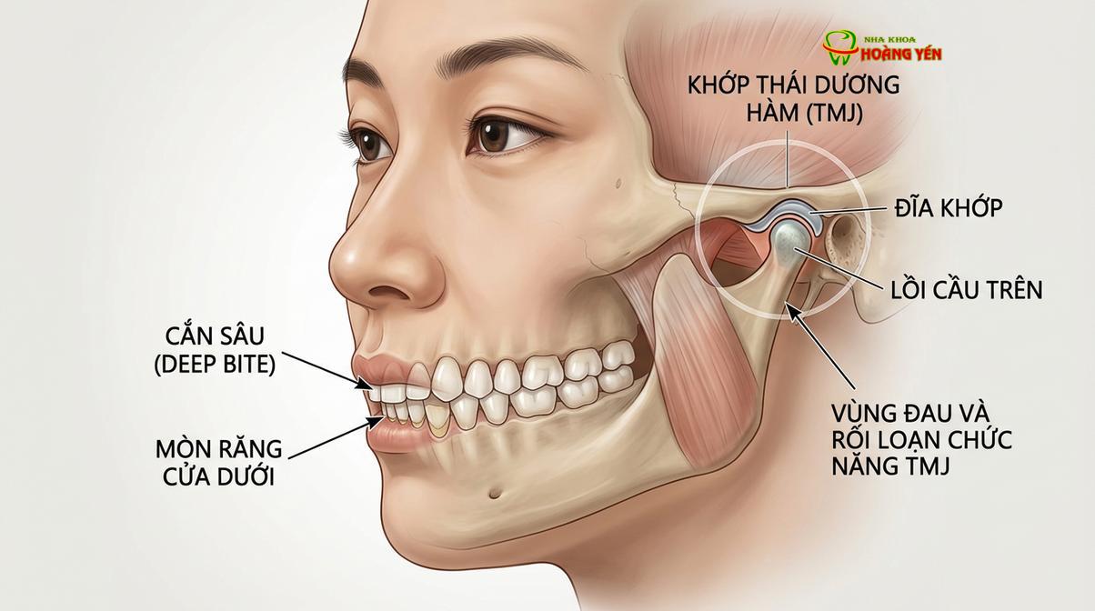 Khớp cắn sâu kéo dài có thể gây mòn men răng và ảnh hưởng đến khớp thái dương hàm.
