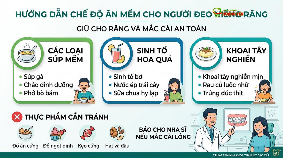 Chế độ ăn uống mềm, lỏng là giải pháp quan trọng giúp giảm áp lực lên răng và hạn chế cơn đau trong những ngày đầu chỉnh nha.