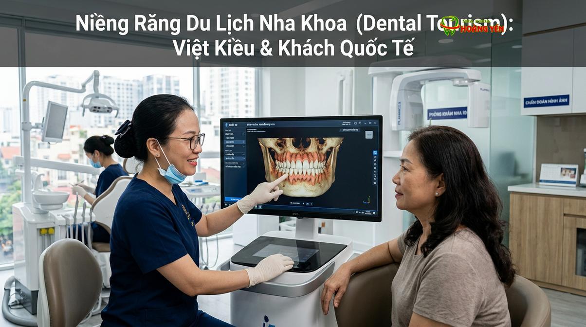 Bác sĩ tư vấn phác đồ chỉnh nha cho khách hàng quốc tế qua phần mềm mô phỏng 3D.
