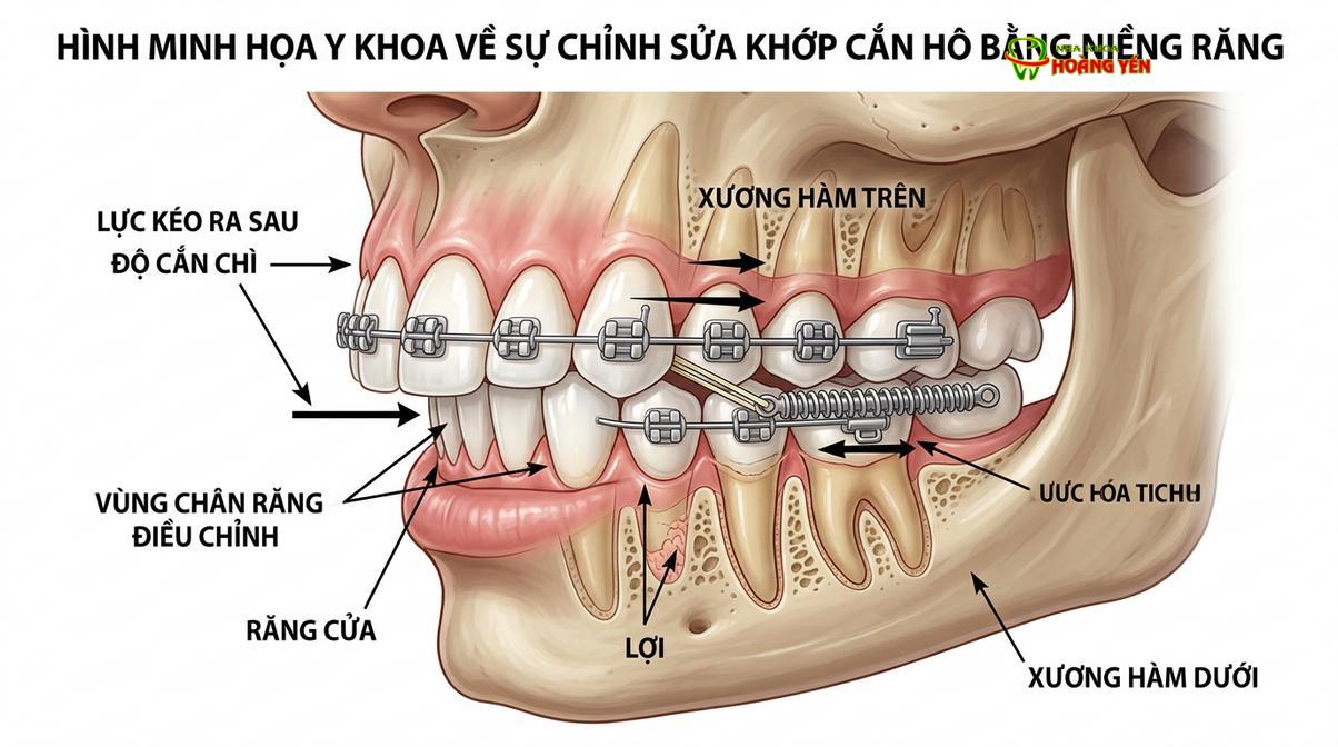 Mô phỏng cơ chế dịch chuyển răng và tái cấu trúc xương ổ răng trong quá trình chỉnh nha.