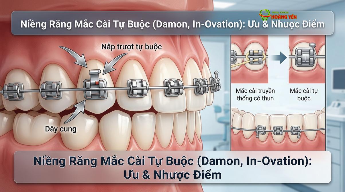 Cơ chế nắp trượt thông minh của mắc cài tự buộc giúp dây cung trượt tự do, giảm ma sát tối đa.