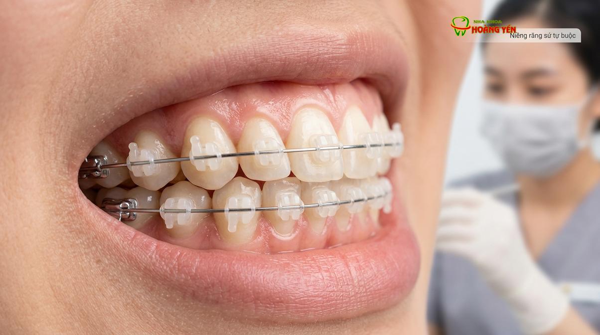 Mắc cài sứ tự buộc mang lại tính thẩm mỹ cao và giảm thiểu ma sát trong quá trình dịch chuyển răng.