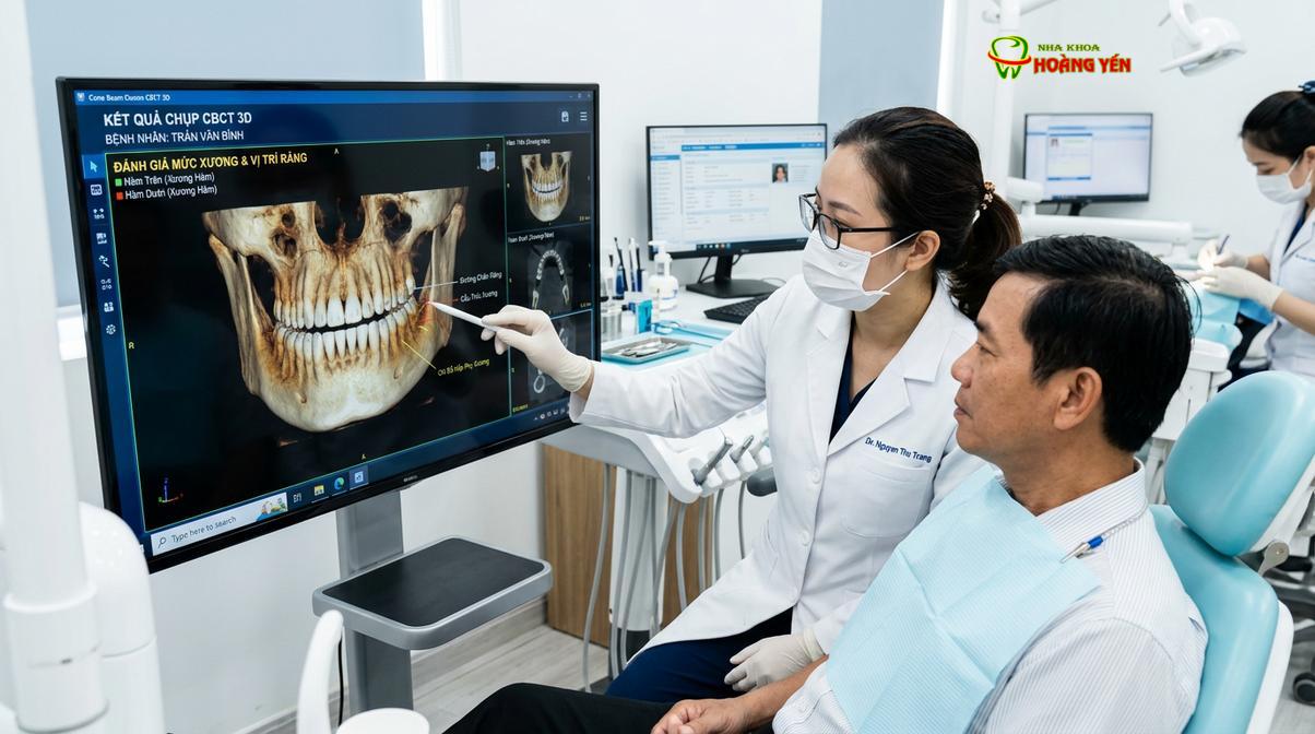 Đánh giá cấu trúc xương hàm và chân răng qua phim CT Cone Beam 3D là bước quan trọng khi xử lý ca niềng hỏng.