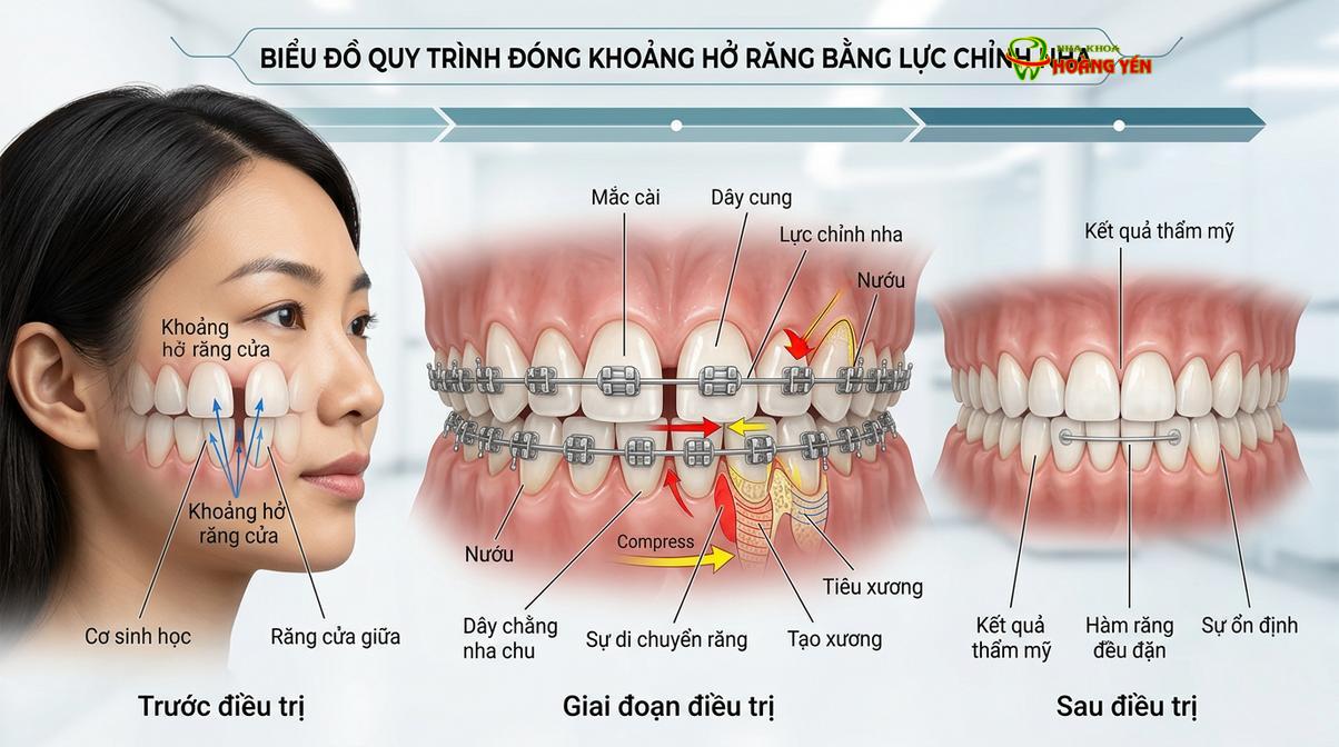 Mô phỏng cơ chế dịch chuyển chân răng và đóng khoảng trống trong chỉnh nha.