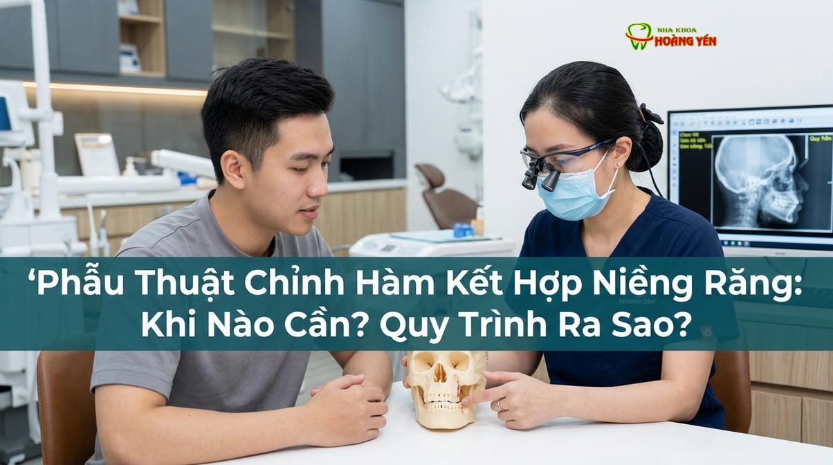 Bác sĩ thăm khám và đánh giá tương quan xương hàm trước khi quyết định phẫu thuật.