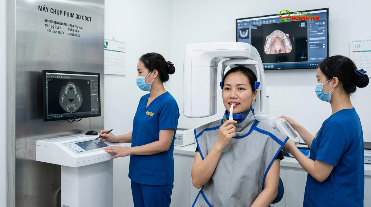 Chụp phim CT Cone Beam 3D là bước cần thiết để khảo sát cấu trúc xương hàm và dây thần kinh.