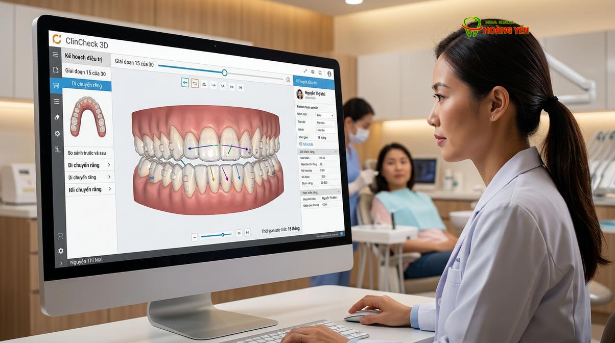 Phần mềm ClinCheck mô phỏng chi tiết lộ trình dịch chuyển của từng chiếc răng.