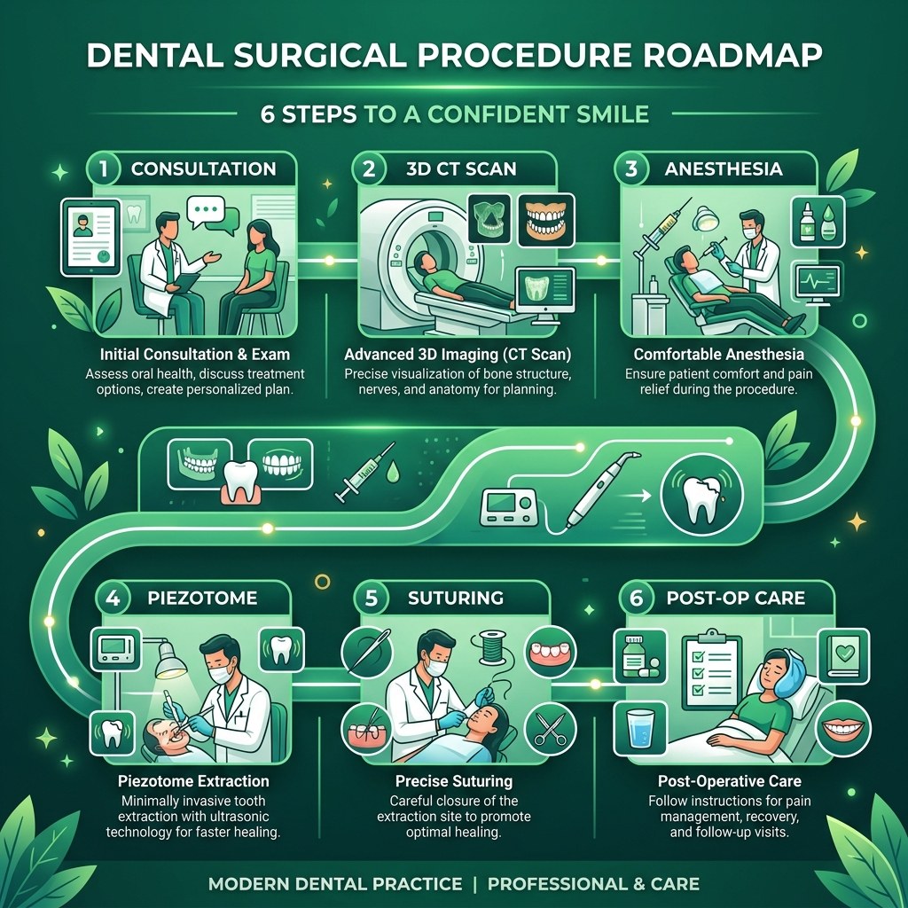 Infographic quy trình 6 bước nhổ răng khôn