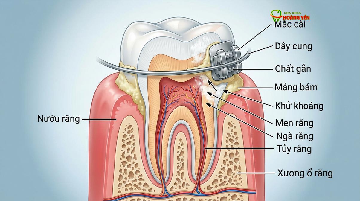 Mô phỏng quá trình vi khuẩn tấn công men răng tại các vị trí khó làm sạch xung quanh khí cụ niềng răng.