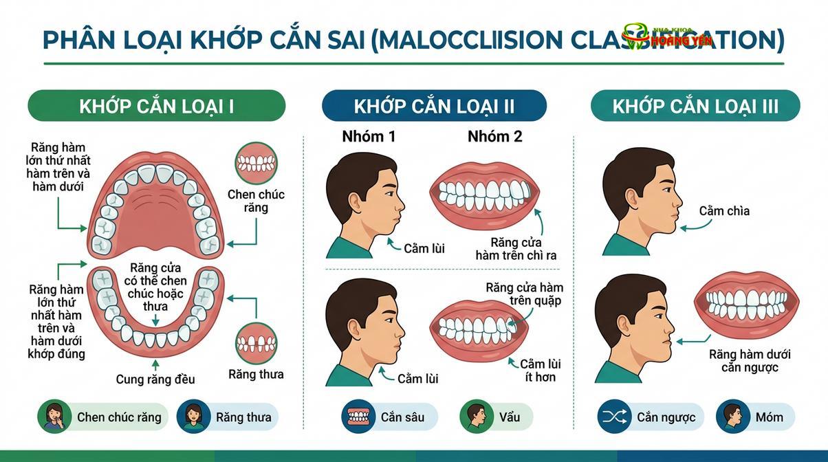 Phân loại các tình trạng sai khớp cắn phổ biến cần can thiệp chỉnh nha chuyên sâu.